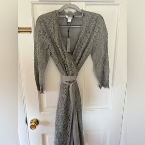 Diane Von Furstenberg Womens Julianna Wrap Dress Silver Gray Lace 3/4 Sleeve